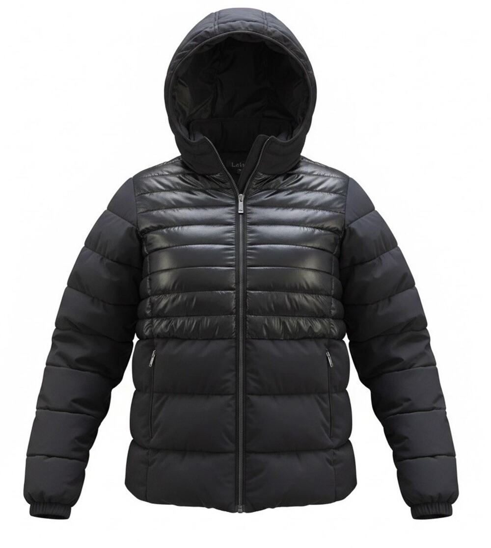 Nicole Miller Black Puffer Jacket Womens XL Wet Look Shiny Bubble Coat Gorpcore